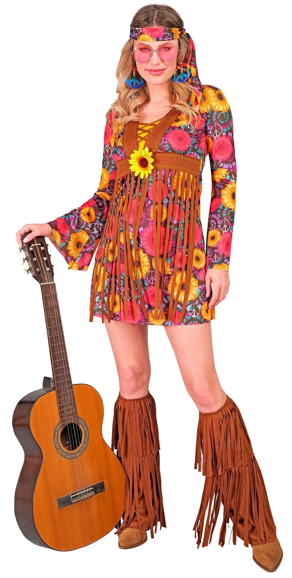 Disfraz Hippie con Estampado de Girasoles para Mujer Hippies Widmann